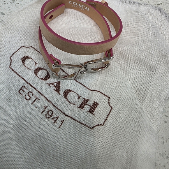 Coach Tan and Pink Leather Bracelet With Dust Bag - Picture 2 of 4